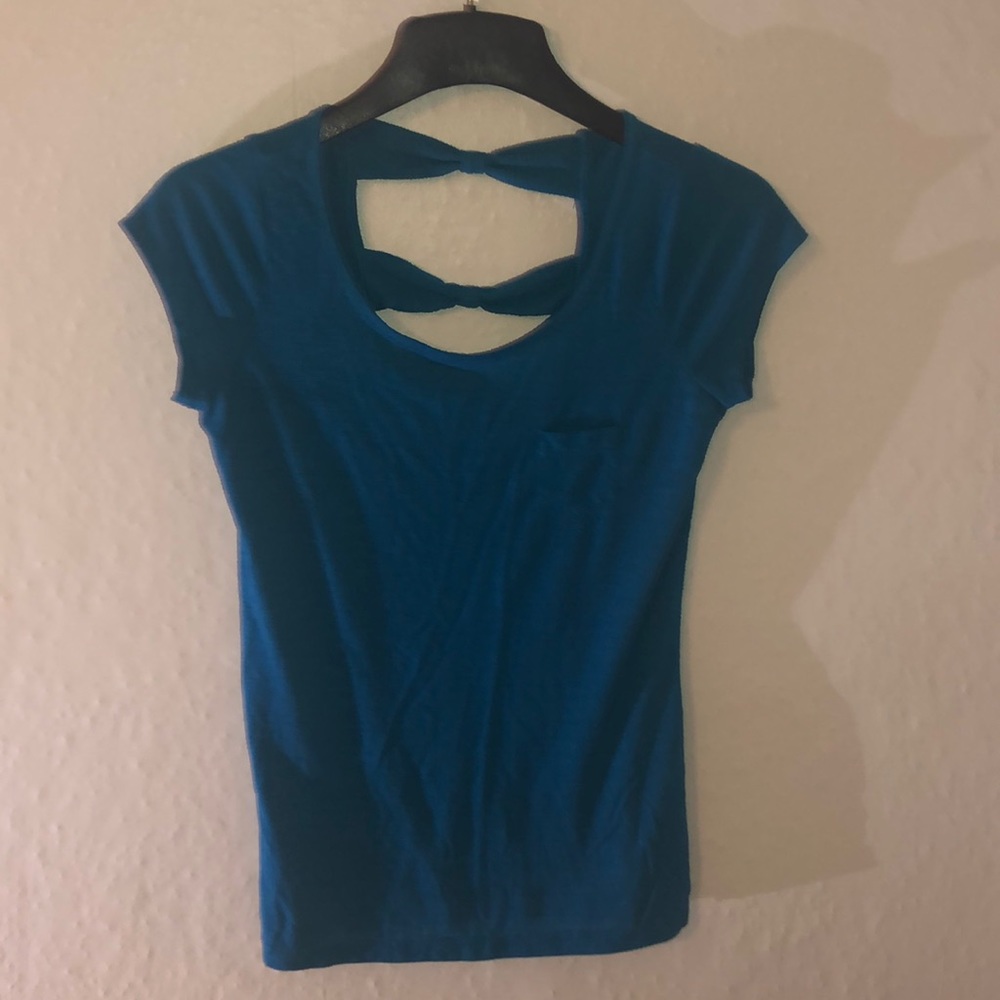 Teal Bow Tie Back Tee - Picture 3 of 11